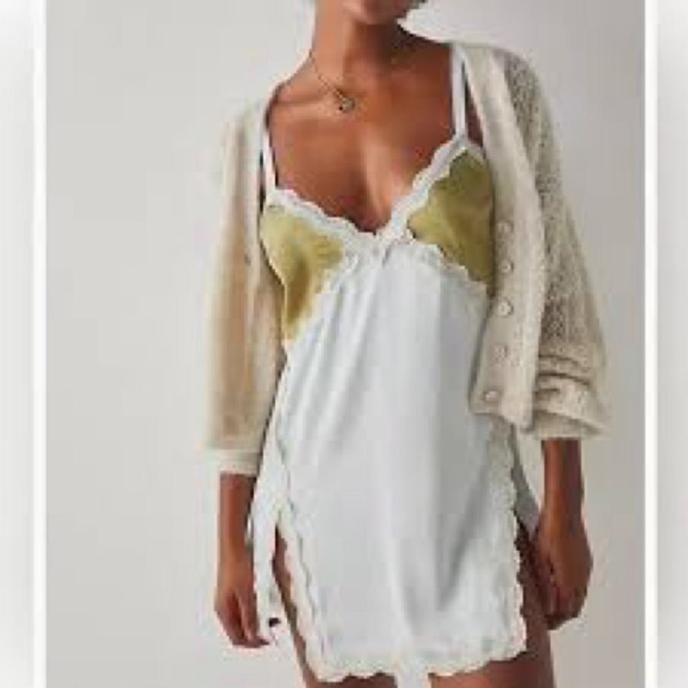 Free People Women’s Lace-Trim Slip Dress in White and Olive